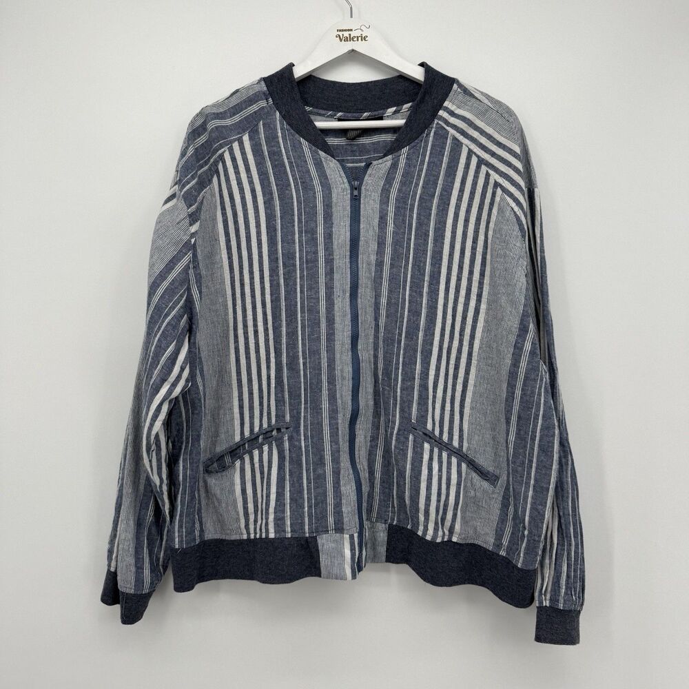 Ashley Stewart Linen Cotton Blend Striped Jacket Classic Plus Size 24